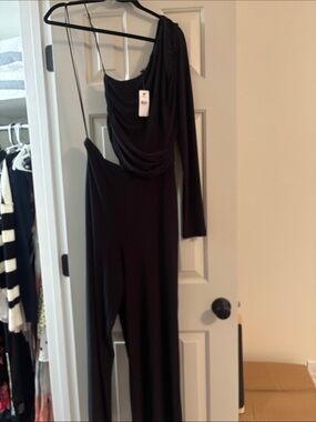 Express Black One-Shoulder Draped Jumpsuit
